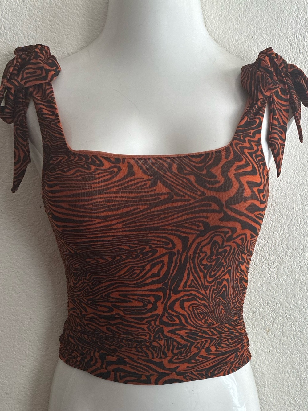 Free People Rust Zebra-Print Ruffle Strap Square Neck Crop Top S - Picture 2 of 13